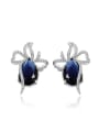 thumb Blue Bowknot Shaped Zircon Stud Earrings 0