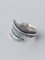 thumb S925 Silver Exaggerated Feather Opening Ring 0