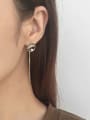 thumb Fashion Little Artificial Pearl Silver Slim Bar Drop Earrings 2