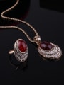 thumb Alloy Antique Gold Plated Vintage style Artificial Stones Oval Three Pieces Jewelry Set 1