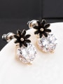 thumb Fashion Black Flower Zircon Stud Earrings 1