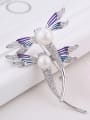 thumb Fashion Elegant Zirconias-studded Dragonfly Imitation Pearl Copper Brooch 1