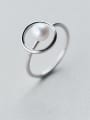 thumb All-match Round Shaped S925 Silver Artificial Pearl Ring 0