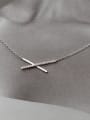 thumb 925 Sterling Silver With Platinum Plated Simplistic Cross Necklaces 2