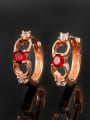 thumb Elegant Red Rose Gold Plated Geometric Zircon Clip Earrings 1