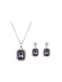 thumb Alloy Rose Gold Plated Fashion Artificial Black Stones Two Pieces Jewelry Set 0