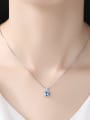 thumb Sterling silver micro-inlaid zircon blue square synthetic topaz necklace 1