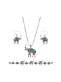 thumb Alloy Antique Silver Plated Vintage style Artificial Stones Elephant Three Pieces Jewelry Set 0