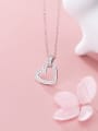 thumb 925 Sterling Silver With Platinum Plated Simplistic Hollow Heart Necklaces 0