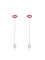 thumb Personalized Pink Lips Artificial Pearls Titanium Drop Earrings 0
