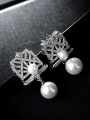 thumb micro-inlaid zircon square imitation pearl earrings 1