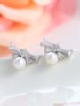 thumb Simple Bowknot Artificial Pearl AAA Zirconias Stud Earrings 1