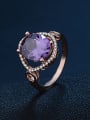 thumb Exaggerated Purple Zircon Rose Gold Plated Copper Ring 1