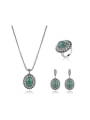 thumb Alloy Antique Silver Plated Vintage style Artificial Stones Oval Three Pieces Jewelry Set 0