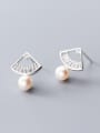 thumb 925 Sterling Silver With Artificial Pearl Simplistic Irregular Stud Earrings 0