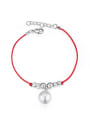 thumb Simple White Imitation Pearl Red Rope Alloy Bracelet 0