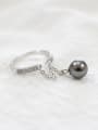 thumb Personalized Black Artificial Pearl Tiny Zirconias Silver Opening Ring 0
