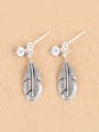 thumb Little Feather Zircon Silver drop earring 0