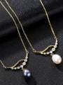 thumb Pure silver electroplated 18K gold natural freshwater pearl Zircon Necklace 0