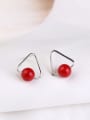 thumb Fashion Red Bead Triangle Stud Earrings 0