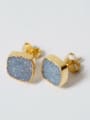 thumb Tiny Square Natural Crystal Gold Plated Stud Earrings 1