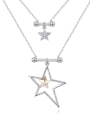 thumb Double Layer Hollow Star Pendant austrian Crystals Alloy Necklace 1