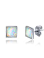 thumb Small White Opals Square Shaped Stud Earrings 0
