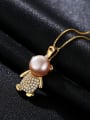 thumb Sterling silver micro-inlaid zircon bear freshwater pearl necklace 2