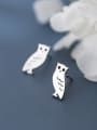 thumb 925 Sterling Silver With Platinum Plated Cute Owl Stud Earrings 2