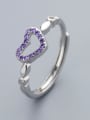 thumb Simple Hollow Heart Purple Zirconias 925 Silver Opening Ring 2