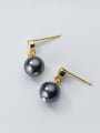 thumb All-match Gold Plated Black Artificial Pearl Drop Earrings 0