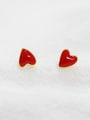 thumb Sterling Silver Mini red heart peach Stud Earrings 2