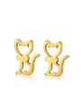 thumb Cartoon Cat Shaped Gold Plated Titanium Stud Earrings 0