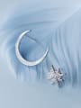 thumb 925 Sterling Silver With Platinum Plated Simplistic Star Moon Stud Earrings 1