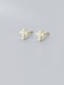 thumb 925 Sterling Silver With Platinum Plated Simplistic Cross Stud Earrings 1