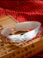 thumb Simple 999 Silver Flowery Patterns-etched Opening Bangle 2