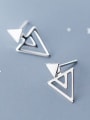thumb 925 Sterling Silver With Platinum Plated Simplistic Hollow Triangle Stud Earrings 4