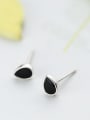 thumb Trendy Black Water Drop Shaped Glue S925 Silver Stud Earrings 1