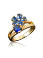 thumb Shimmering 18K Gold Plated Blue Flower Shaped Zircon Ring 0