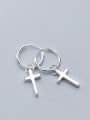 thumb 925 Sterling Silver With Platinum Plated Simplistic  Smooth  Cross Clip On Earrings 2