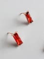 thumb Sterling silver simple red square zircon stud earrings and short necklace 2