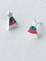thumb 925 Sterling Silver With Platinum Plated Cute Christmas Tree Stud Earrings 0