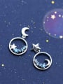 thumb 925 Sterling Silver With Platinum Plated Fashion Asymmetry  Stars Moon Stud Earrings 4