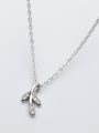 thumb Fresh Leaf Shaped Rhinestone S925 Silver Necklace 0