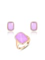 thumb Pink Rose Gold Plated Square Austria Crystal Two Pieces Jewelry Set 0