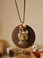 thumb Wooden Round Shaped Owl Necklace 3