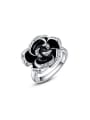thumb White Gold Plated Flower Shaped Crystal Enamel Ring 0