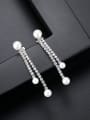 thumb Copper inlaid AAA zircon imitation pearl Tassel Earrings 0
