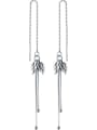 thumb 925 Sterling Silver With Platinum Plated Fashion Leaf Threader Earrings 0