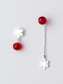 thumb Fresh Snowflake Shaped Artificial Pearl Asymmetric Drop Earrings 1